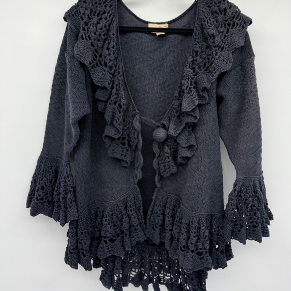 Von Saken Vintage Womens Cardigan Size L Crochet Ruffle Y2K Boho Artsy Folk - Picture 5 of 10